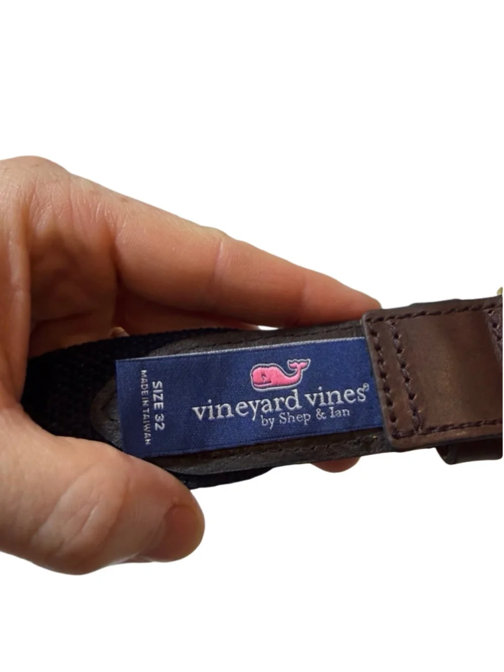Vineyard Vines Men’s Size 32 Pink Whale Silk Ribbon Leather Belt Preppy